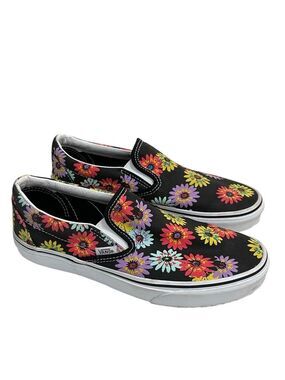 Vans Classic Slip On Peace Floral Sneakers SZ 9.5 Women 8.0 Mens Black